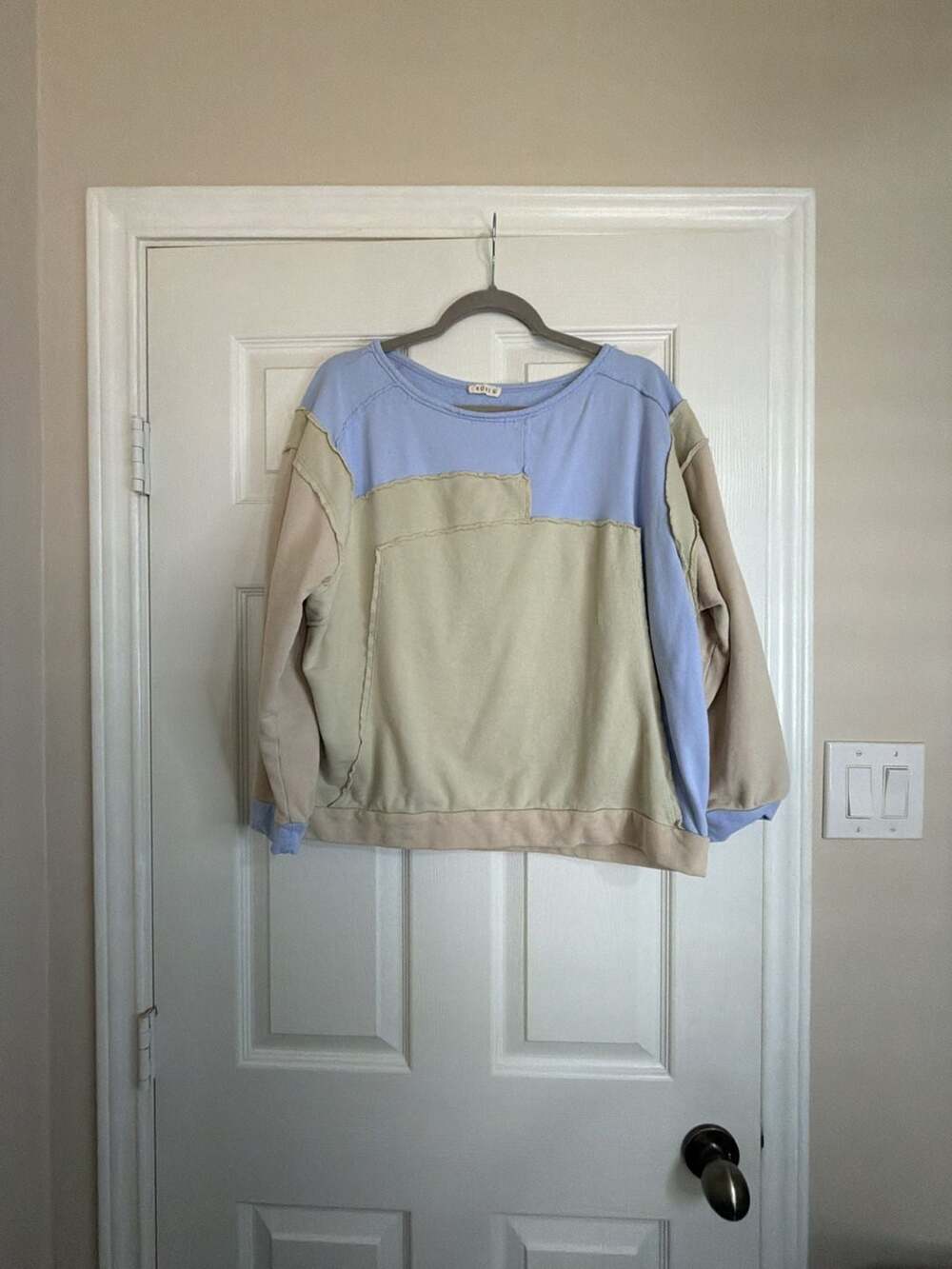 Kori Color Block Patchwork Raw Edge Oversized Sweatshirt Size L